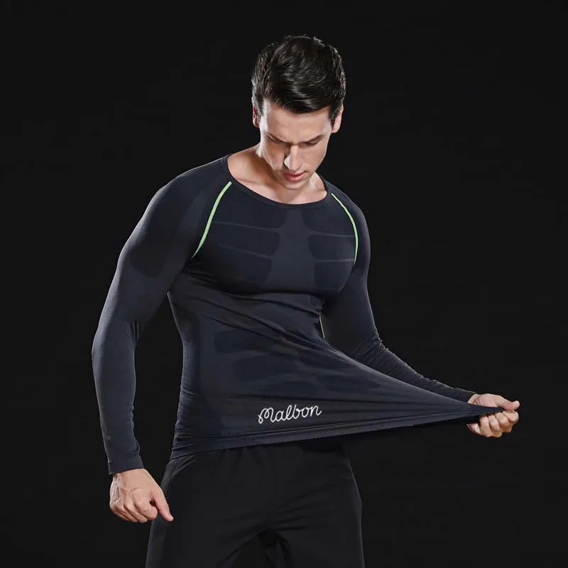 Men Spring Autumn Malbon Long Sleeve Men's T-Shirt Sports Quick Drying Shirt Running Golf Bottom Tight Lightweight  Fitness Gym