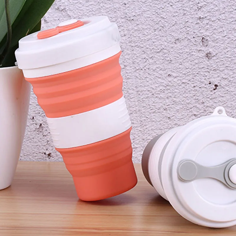 

Travel Silicone Mug 550ml Coffee Cups BPA Free Folding Silica Hiking Mugs Portable Telescopic Drinking Collapsible Leak Proof