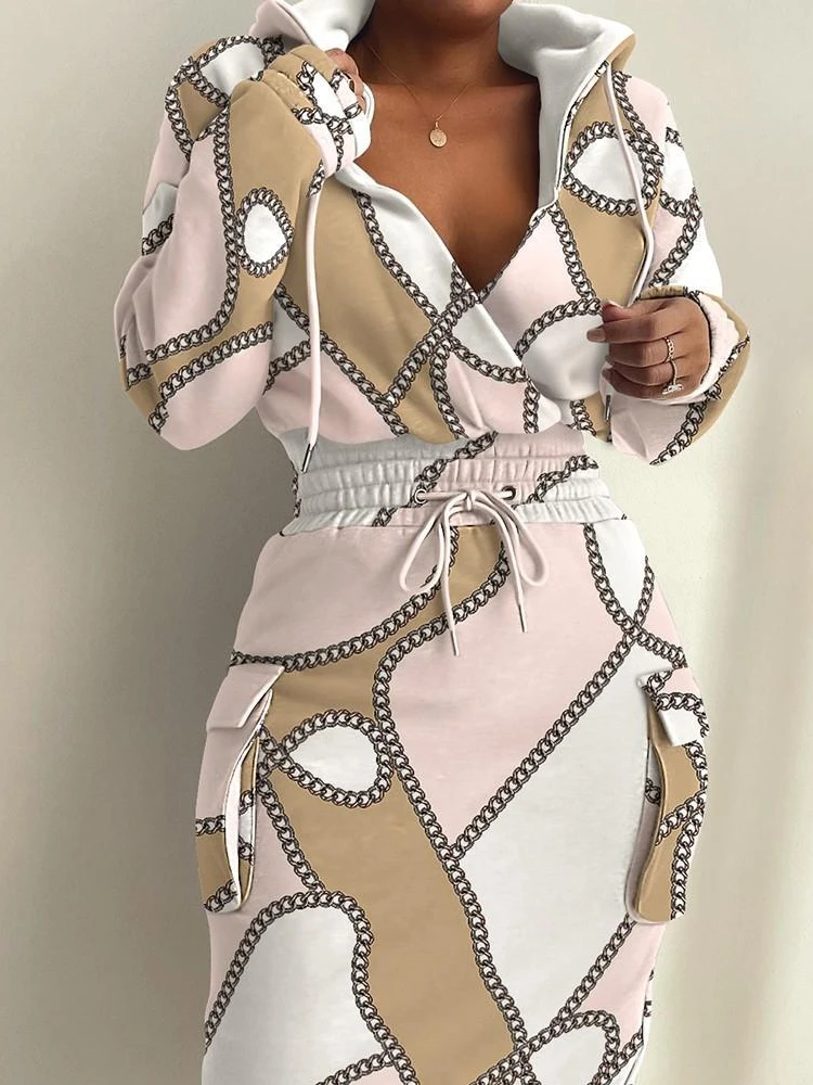 

Autumn New Print Tunic Black Dress V-Neck Long Sleeve Hip Wrap Dress Evening Dresses Woman Clothes Streetwear Dress for Women