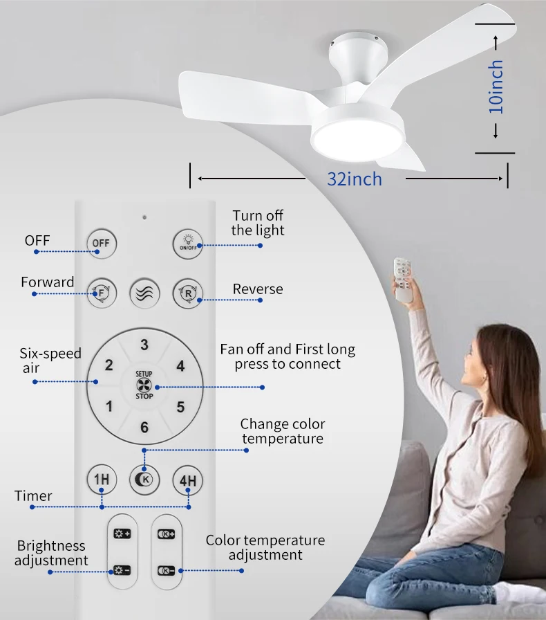 Вентилятор Потолочный с пультом дистанционного управления 12 В 32 дюйма