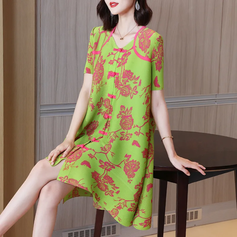 

Летнее платье в иностранном стиле для пожилых мам, платье с коротким рукавом, новинка 2022, характерный большой женский кардиган с маленьким дизайном