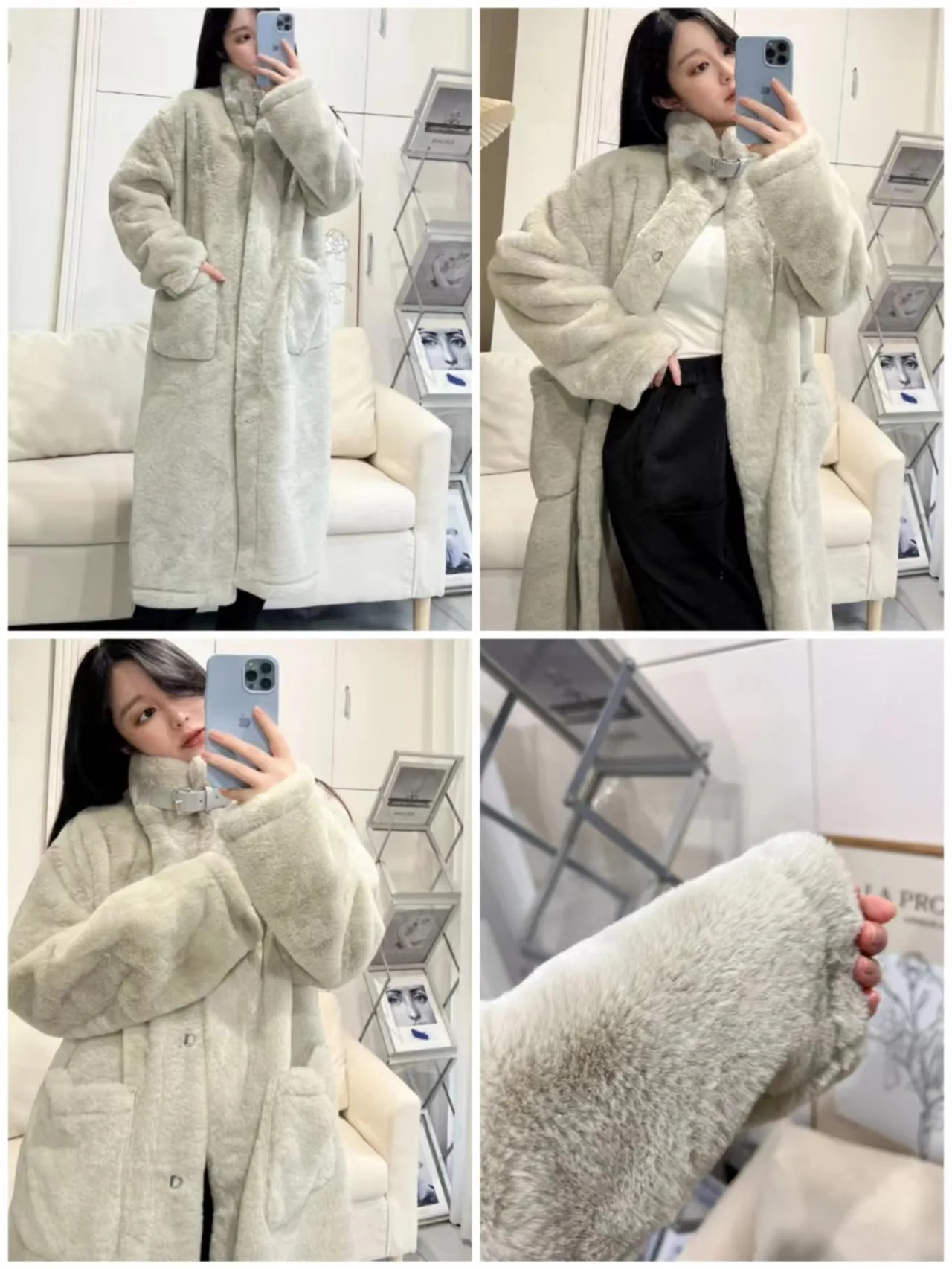 Nagodo Korean Faux Fur Coat 2022 Winter Women Long Overcoat Stand collar Mink Lamb Wool Long Furry Fluffy Fake Fur Coats