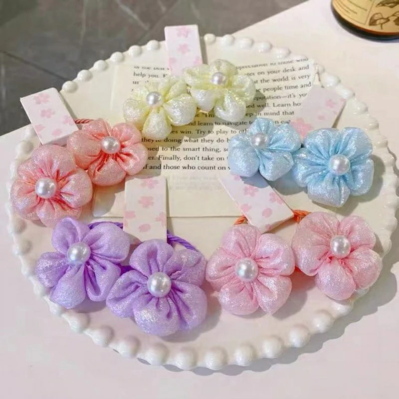 

2Pcs Sweet Candy Color Flower Hair Bands Cute Cartoon Floral Elastic Hair Tie For Kid Girls Hair Accessories Trend 2023