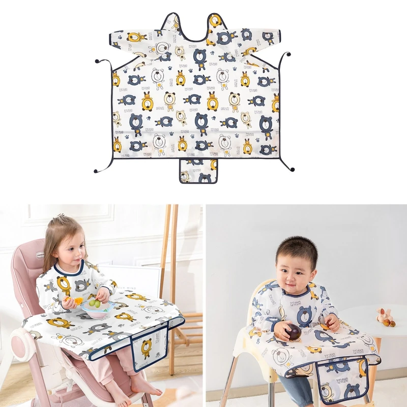 

Feeding Bib for Baby Boys Girls 6-36Month Waterproof Bib Apron Smock with Table Cover Infant Mess Free Full Coverage Bib H055