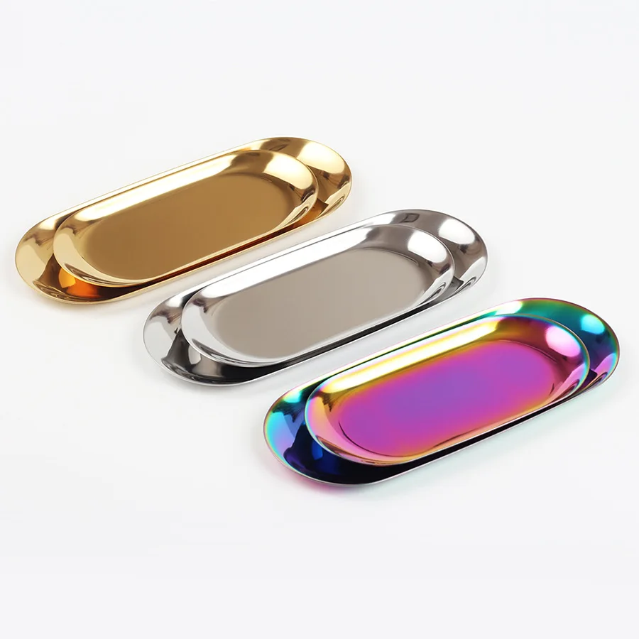 

The Nordic ins gold oval plates European style jewelry tray Stainless steel plate metal desktop receive dish