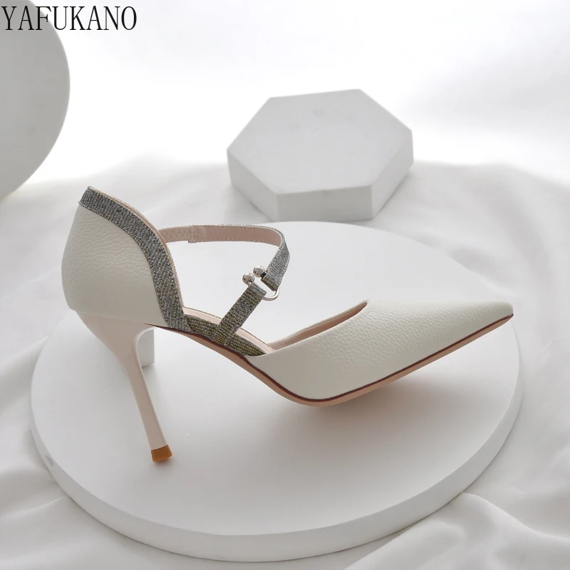

Temperament Mid Hollow High heels Womens High Quality Litchi Pattern Pumps Apricot Party Dress Shoes Elegant Wedding Shoes 9Cm