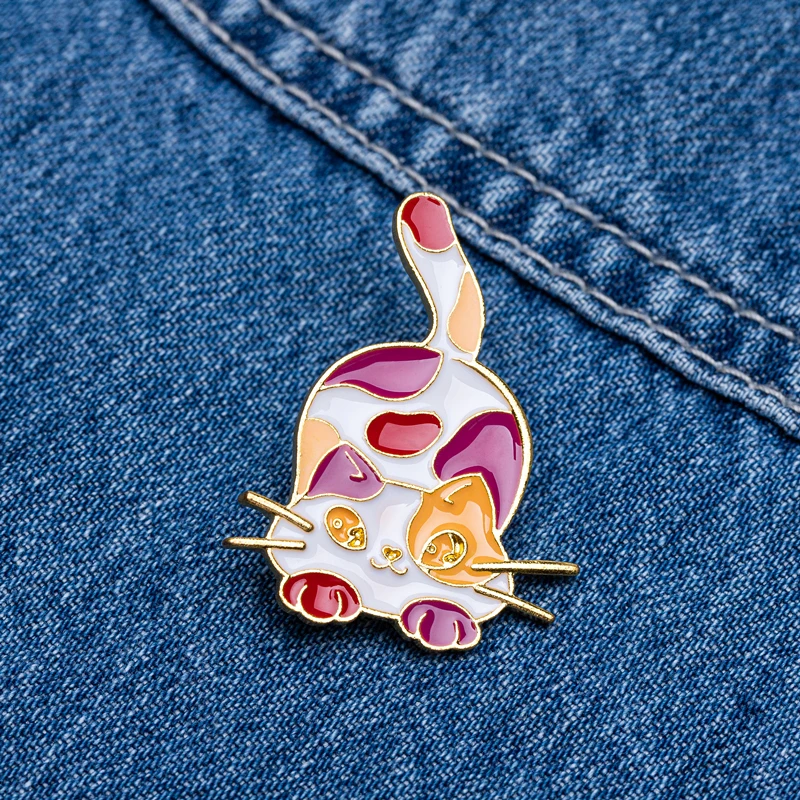 Эмалированная булавка для лесбиянок Purride Chibi Calico в оранжевом флаге лесбийской гордости цвета | Блестящие украшения для гордости