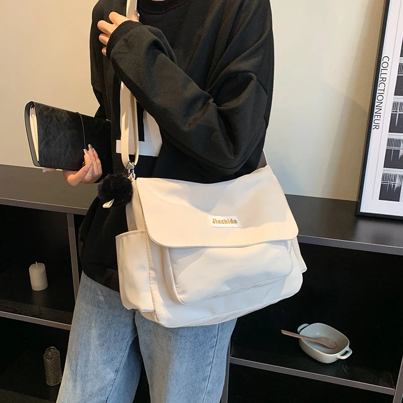 Simple School Student Shoulder Bag Nylon Handbags Solid Colo