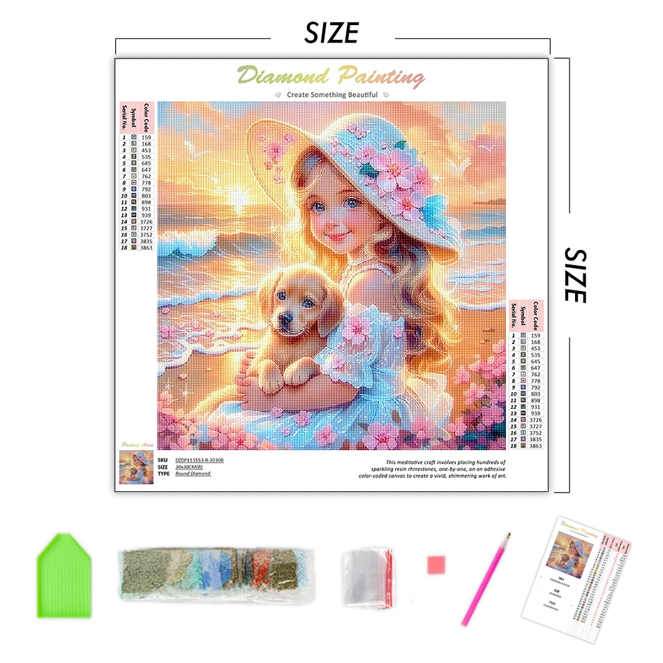 Фото GATYZTORY 5D DIY Diamond Painting Complete Kit: Набор для вышивания алмазной мозаикой «Собака и девочка», набор для рукоделия с кристаллами, алмазная вышивка, вышивка крестом, стразы №2