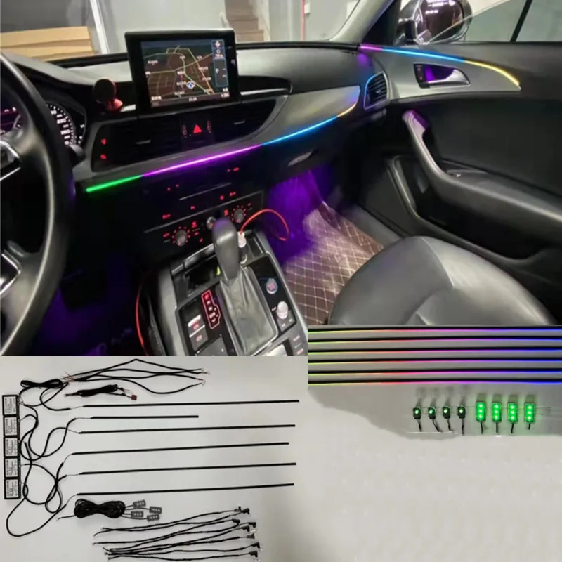 

12V acrylic car interior wireless symphony rainbow car ambient Flow Chasing Light APP Control ambient Flow Chasing Light