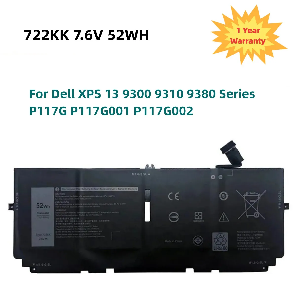 722KK Аккумулятор для ноутбука DELL XPS 13 9300 9310 9380 серии P117G P117G001 P117G002 2XXFW FP86V WN0N0 7 6 В 52 Втч
