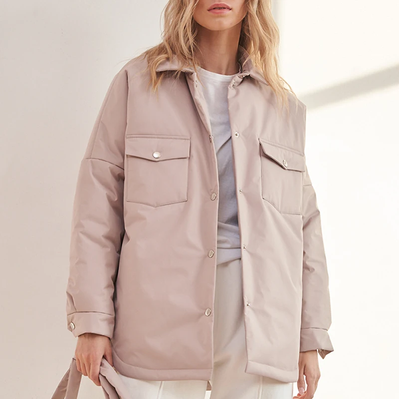 

Куртка женская демисезонная с отложным воротником и поясом на завязках