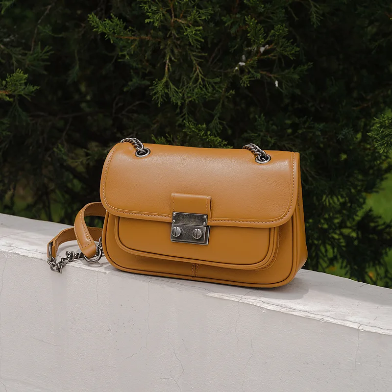 

Женская сумка через плечо из натуральной кожи, простая и модная маленькая квадратная сумочка на цепочке, женская сумка