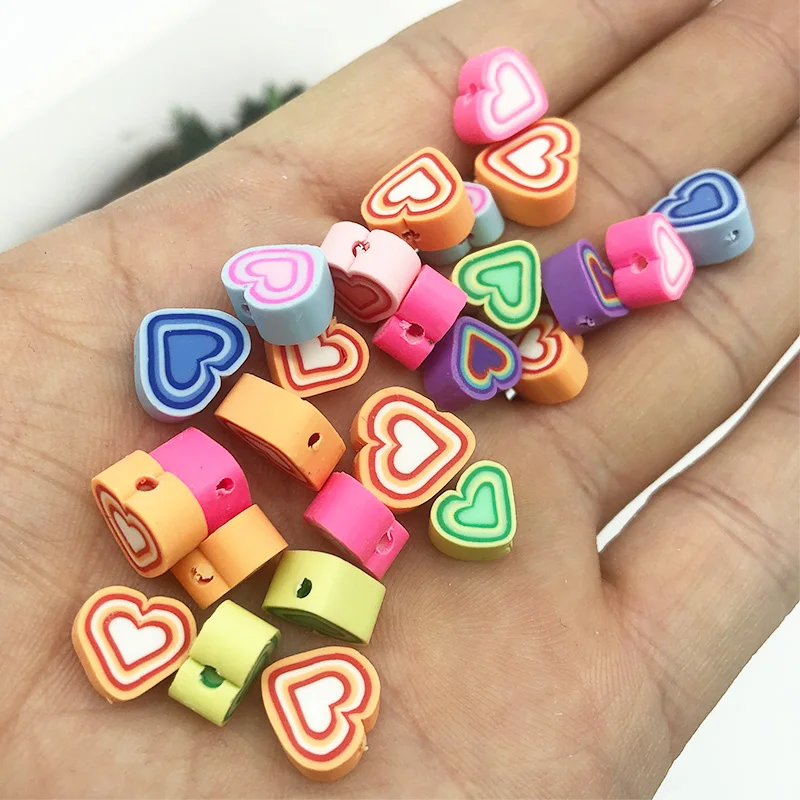 

50pcs/lot Polymer Clay Beads Colorful Heart Spacer Bead For Jewelry Making Bracelet Necklace DIY Handmade Accessories