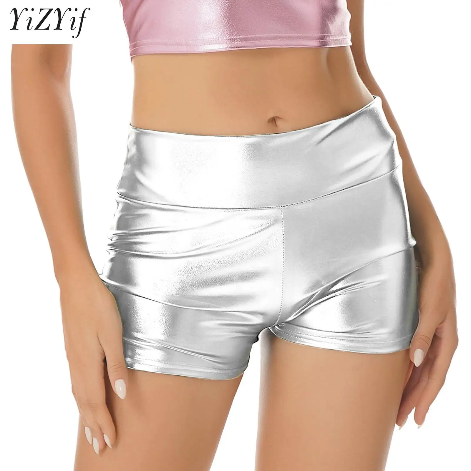 

Women Shiny Metallic High Waisted Booty Shorts Hip Hop Hot Pants Festival Night Club Party Disco Rave Dance Bottoms Clubwear