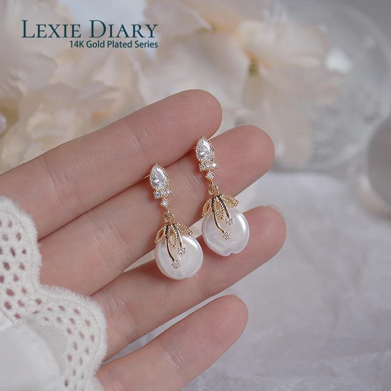 

Элегантные богемные женские жемчужные серьги Lexie Diary с цирконием класса ААА, серьги из настоящего золота 14 к, свадебные украшения для невест...