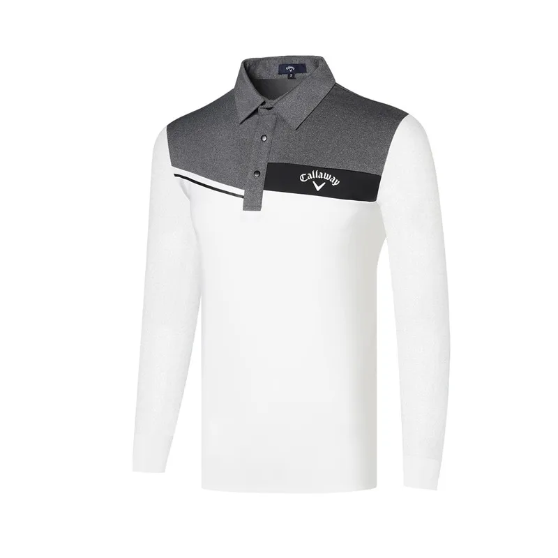 

Spring golf clothing men's long sleeved breathable quick drying outdoor sports polo shirt leisure fashion splicing