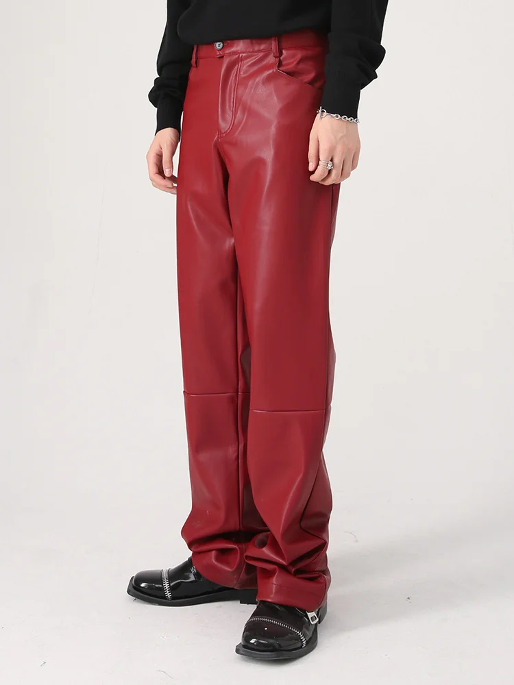 

Pants Autumn New Men's Korean Fashoin Simple Personality Solid Color PU Leather Middle Waist 2023 Temperament Trousers
