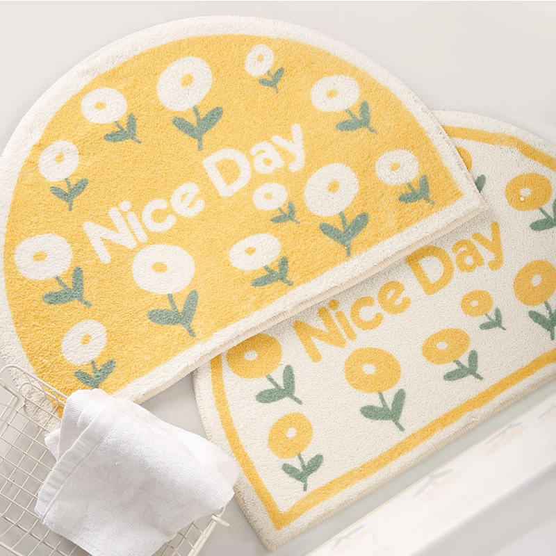 

Cartoon Fruit Bathroom Bath Mat Semicircle Cute Flower Leaves Entrance Door Mat Bedroom Living Room Non-Slip Mat Hallway Rug Mat