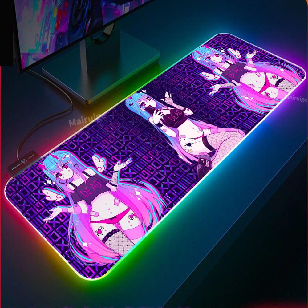 moneko anime game mouse pad rgb mini laptop keyboard pad lock dsek mat led color light mouse pad xxl gamer gaming accessories free global shipping