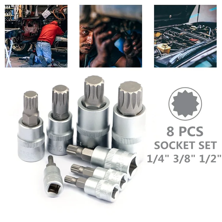 

1/4" 3/8" 1/2" Torx Bit Sockets Set Adapter Allen Key Spline Bits Universal Head For Torque Spanner Ratchet Socket Wrench