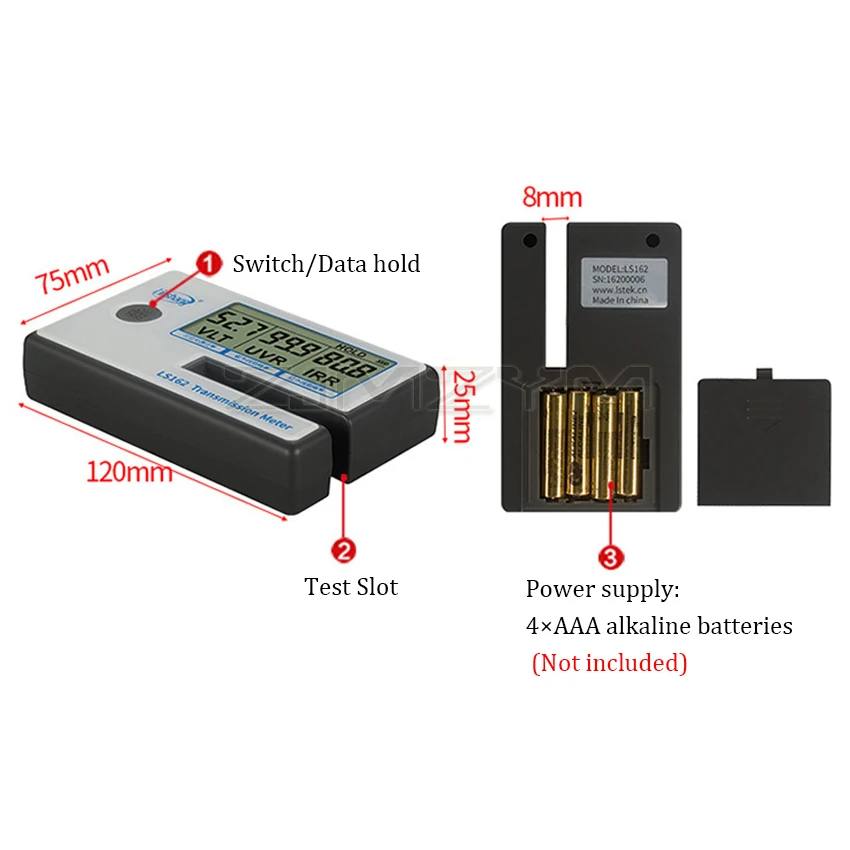 LS162 Измеритель оттенка окон передачи солнечной пленки VLT УФ-ИК Тестер отклонения