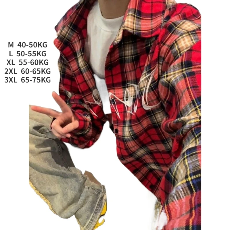 Рубашка женская в шотландскую клетку винтажная Повседневная Блузка с длинным