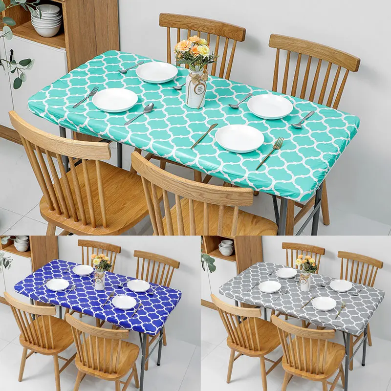 

D2 Elastic Band Rectangular Tablecloth PVC Waterproof Oilproof Table Cover Table Cloth Home Hotel Dining Table Protective Covers