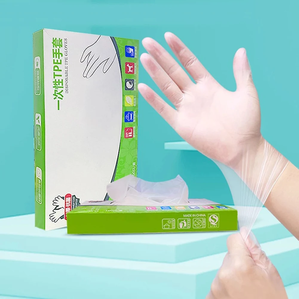 

100 PCS Gloves Disposible One-time Gloves Kitchenware Transparent Thickened TPE Gloves Food Grade Protective Film Gloves