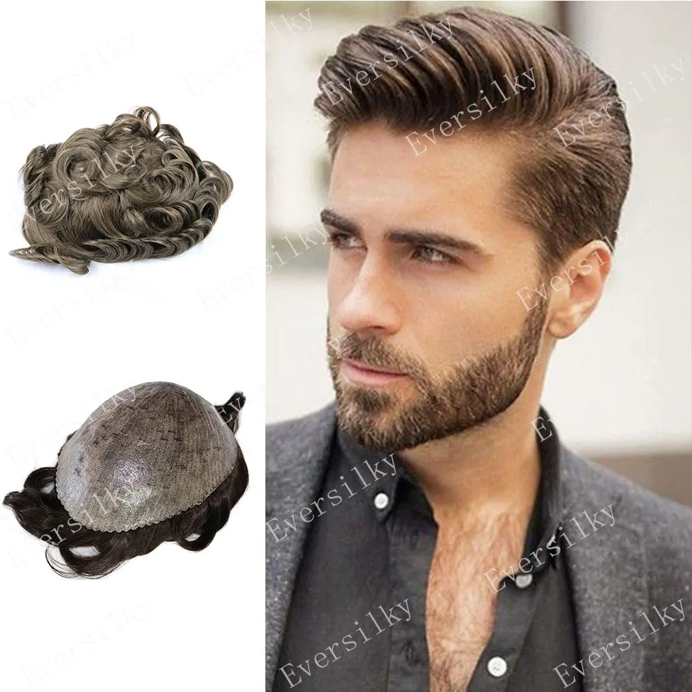 Brown Blonde Men's Human Hair Wig Super Durable Full Thin Skin PU Toupee Male Capillary Prosthesis Cheap Replacement System Hair