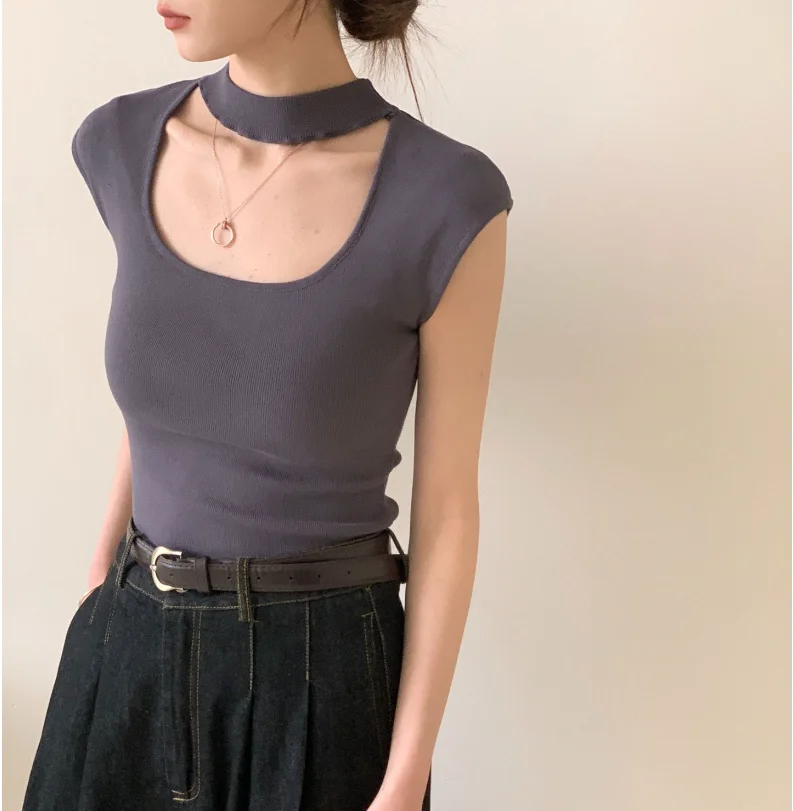 Топ с рукавами Flng женская летняя облегающая трикотажная рубашка квадратным