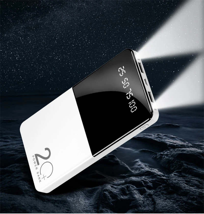 20000mah power bank portable charger mirror screen led digital display powerbank external battery pack poverbank for all phones free global shipping