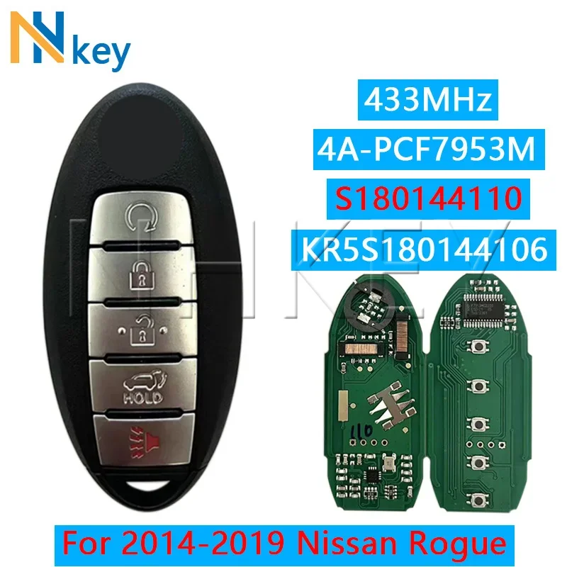 

NH КЛЮЧ S 180144110 5 кнопок внедорожник бесконтактный смарт-брелок оригинальный 4A PCF7953M 433 МГц для Nissan Rogue 2017-2019 KR5S 180144106