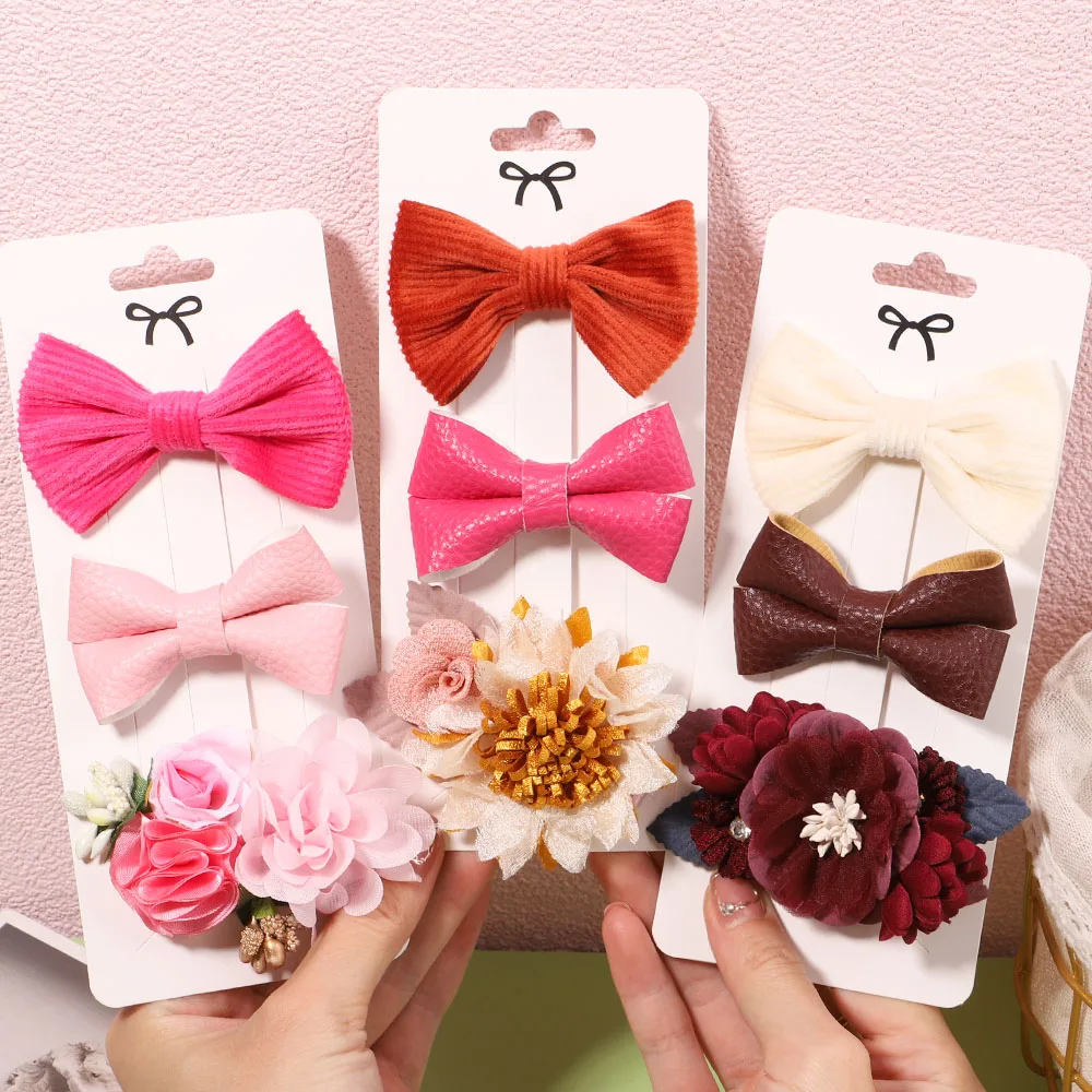 

3Pcs/Set Sweet Petals Flower Hair Clips For Kids Girls Christmas Decorate Solid Color Bows Hairpins Headwear Hair Accessories