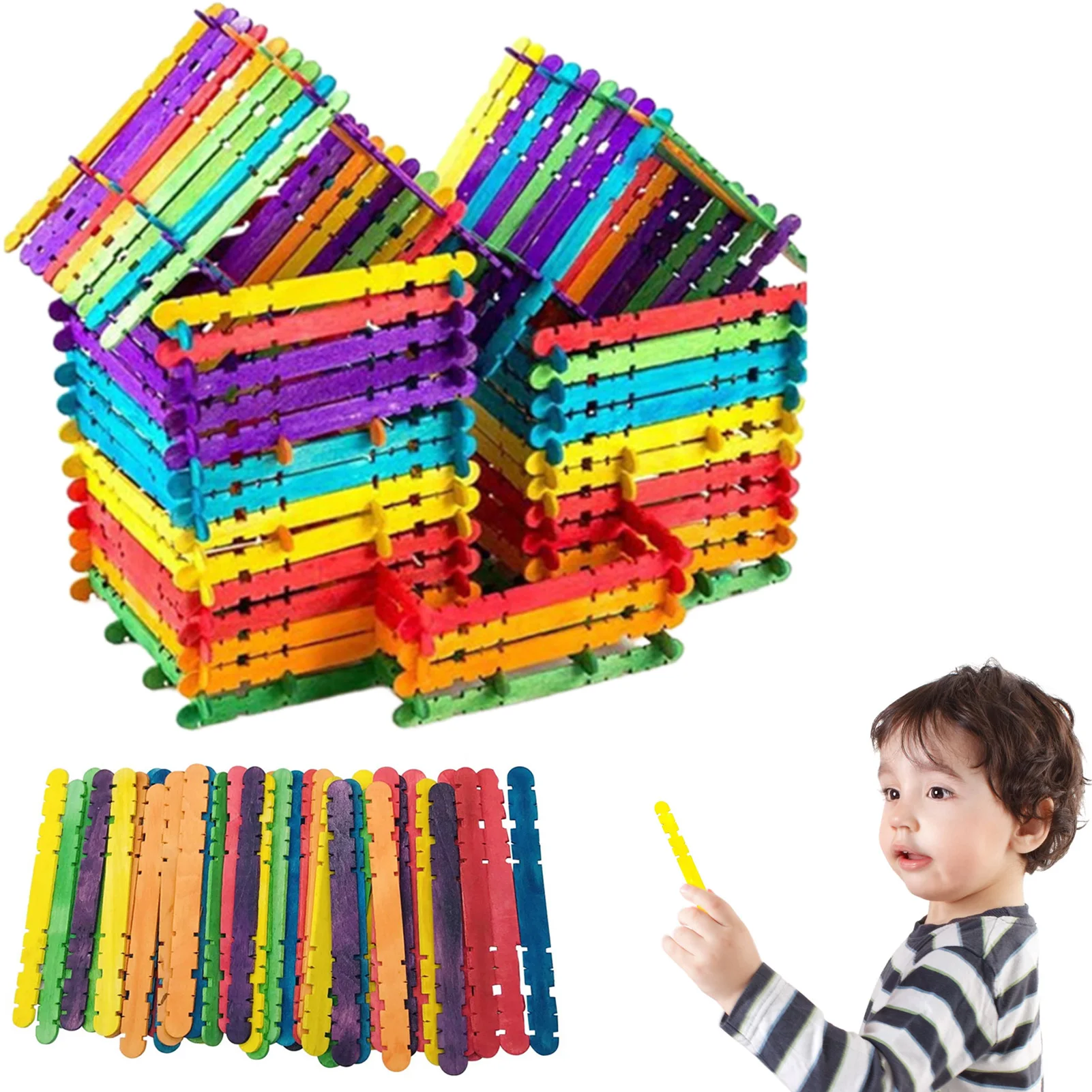 

50 Pcs Colorful Popsicle Sticks Sawtooth Colored Popsicle Sticks Colored Natural Wooden Ice Lolly Sticks For DIY Craft Project