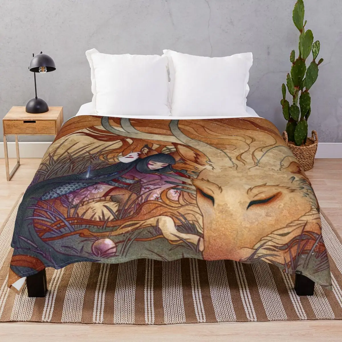 Slumber TeaKitsune Dragon Fox Blanket Fleece All Season Ultra-Soft Throw Blankets for Bedding Home Couch Travel Cinema