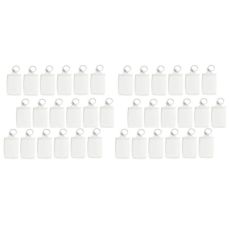 

200Pcs Photo Keychain Rectangle Transparent Blank Acrylic Insert Photo Picture Frame Keyring Key Holder DIY Split Ring