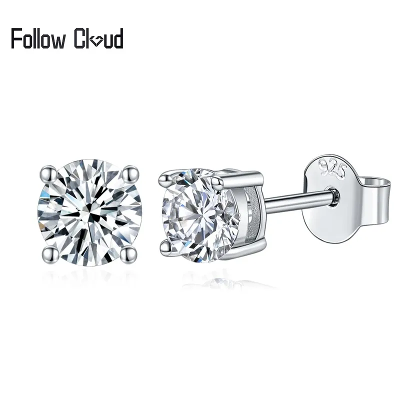 

Follow Cloud 1.0ct 6.5mm D Color Moissanite Earrings for Women Round Cut Diamond Ear Studs 925 Sterling Silver Fine Jewelry Gift