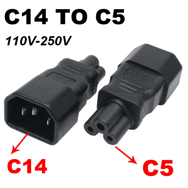 Универсальный адаптер питания IEC 320 C14 на C5, переходник с C5 на C14, штепсельная вилка переменного тока, 3-контактный разъем IEC320 C14