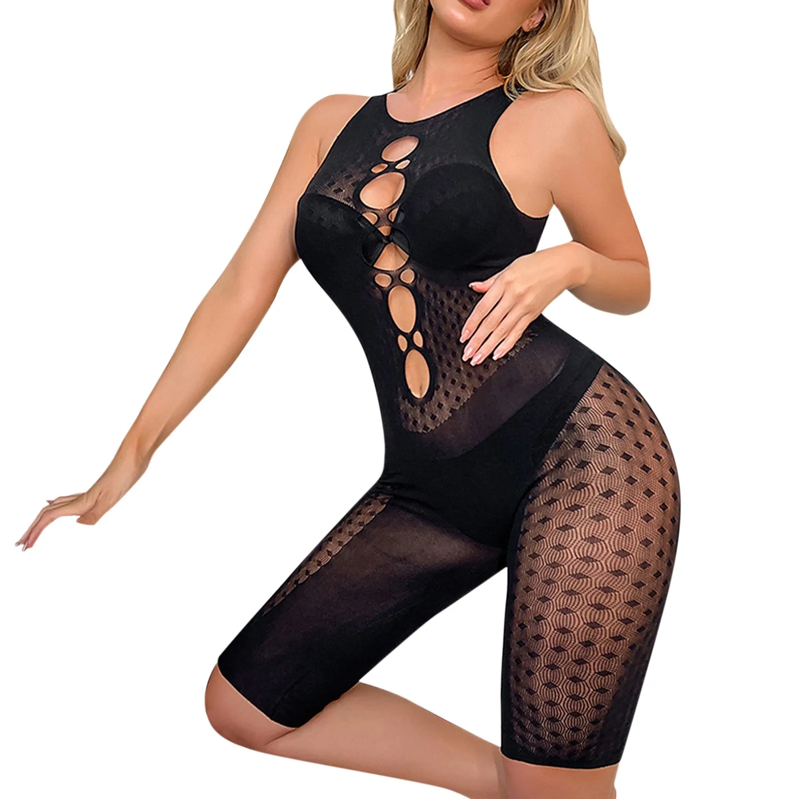 

Women Sexy Lingerie Sexy Summer Fishing Net Sexy Leggings Jumpsuit Mesh Pajamas Vintage Garter Clips