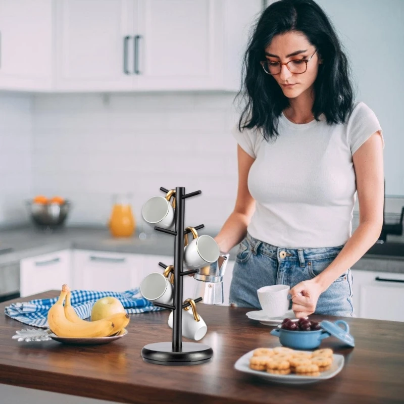 Бамбуковый держатель для кухонных кружек с 8 наклонами вверх кофейной стойки