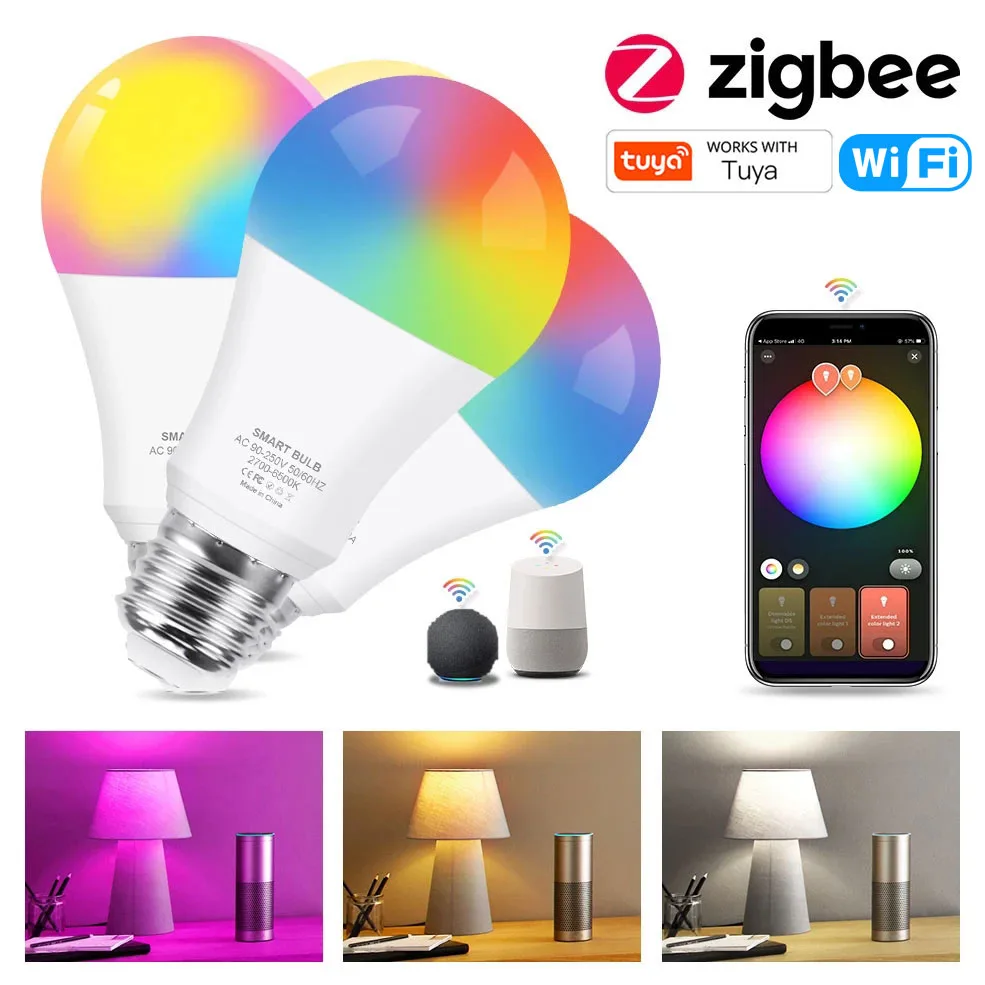 18W 15W Zigbee 3.0 Led Light bulb RGB+WW+CW E27 Wifi Tuya Smart Home Led Lamp Compatible With Alexa Amazon Google Assistant