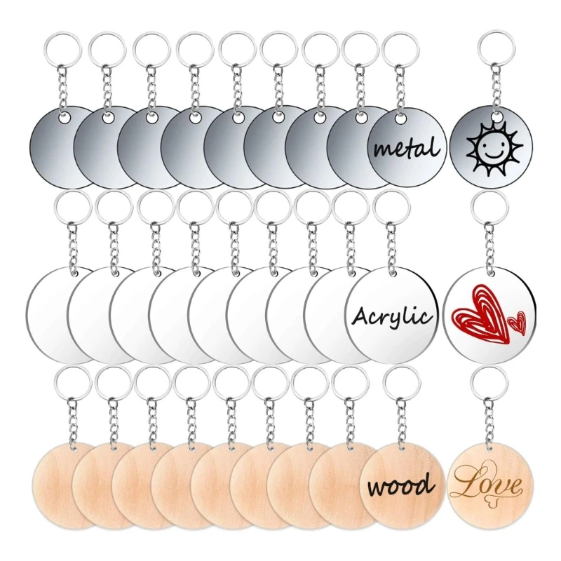 

30Pieces Engraving Handpaint Round Unfinished Wood Keychain Blanks DIY Crafts