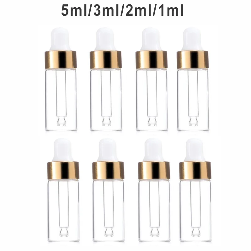 

100PCS Gold Dropper Bottle Perfume Transparent Glass Pipette Bottle Essential Oil Reagent Aromatherapy Empty Tincture Bottles