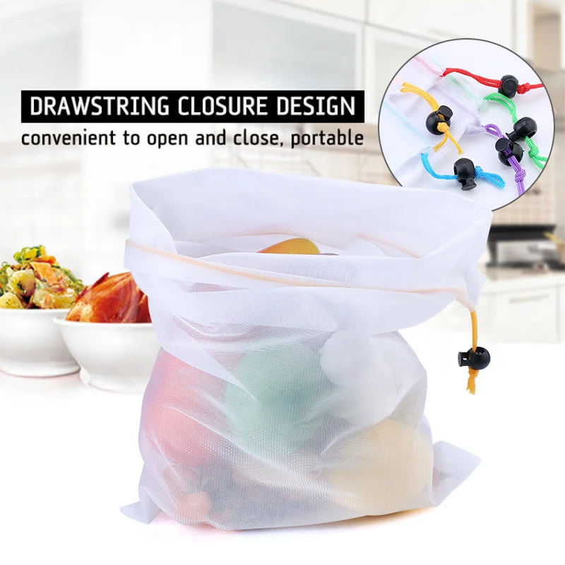 

5Pcs Fruit Vegetable Eggs Net Bags Organization Reusable Washable Shopping Mesh Bag For Toys Sundries Kitchen Grocery Storage