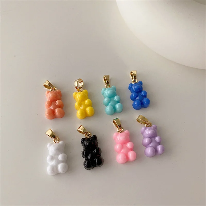 

2pcs/lot Colorful Candy Gummy Bear Couple Pendant Necklace For Making Drop Earrings Pendants Necklaces Keychain DIY Jewelry