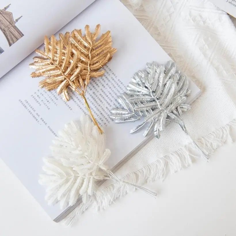 

6Pcs Artificial Plants Gold Palm Leaves Vase for Home Decoration Christmas Diy Gifts Box Craft Wedding Decorative Flowers Wreath