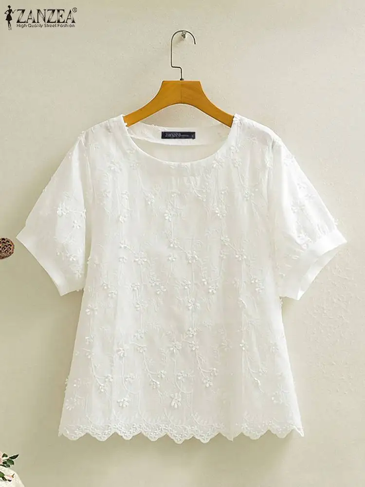 Женская Элегантная блузка с коротким рукавом и цветочным принтом ZANZEA летние
