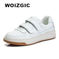 woizgic womens female woman students genuine leather shoes flats platform sneakers hook loop spring vulcanized shoes