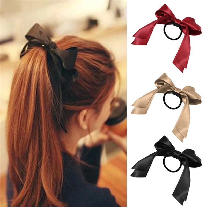 

Fashion Korean BowKnot Hair Ties Scrunchies Women Girls Elastic Hair Bands Long Headwear Ribbon Bow Ponytail Hair Accessories